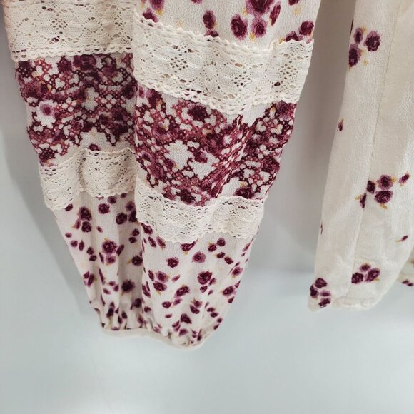 Knox Rose Womens Pink Cream Floral Tunic Top Sz S Long Sleeve V-Neck Lace Boho - Picture 7 of 15